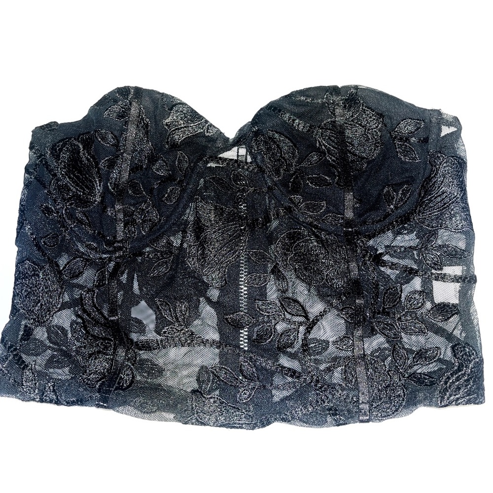 vintage black floral lace bustier top